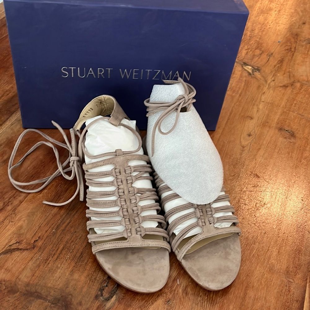 Stuart Weitzman Brown Suede Strappy Sandals, Size 7